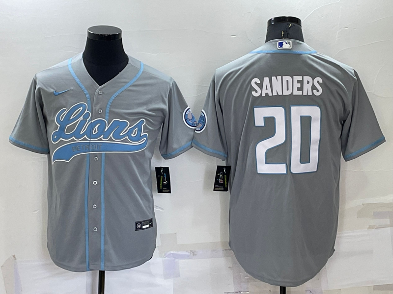 Custom Men’s Detroit Lions #20 Barry Sanders Gray Cool Base Stitched Baseball Jersey