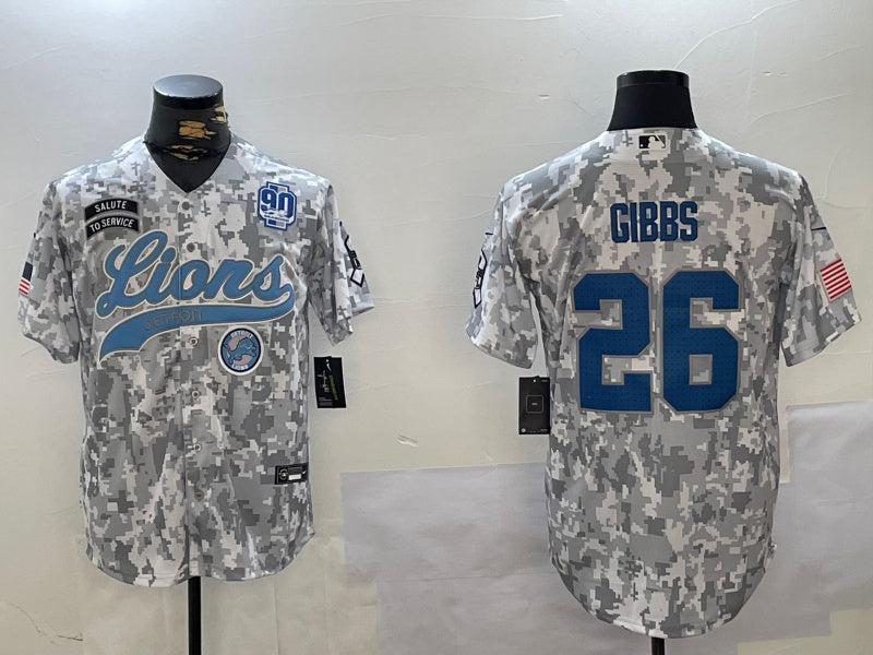 Custom Men’s Detroit Lions #26 Jahmyr Gibbs 2024 Arctic Camo Salute To Service Stitched Baseball Jerseys
