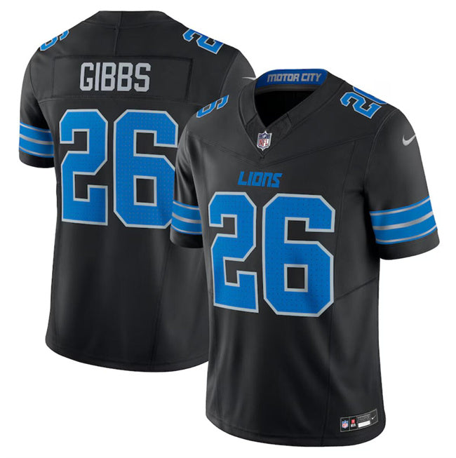 Custom Men’s Detroit Lions #26 Jahmyr Gibbs Black 2024 F.U.S.E. 2nd Alternate Vapor Limited Stitched Jersey