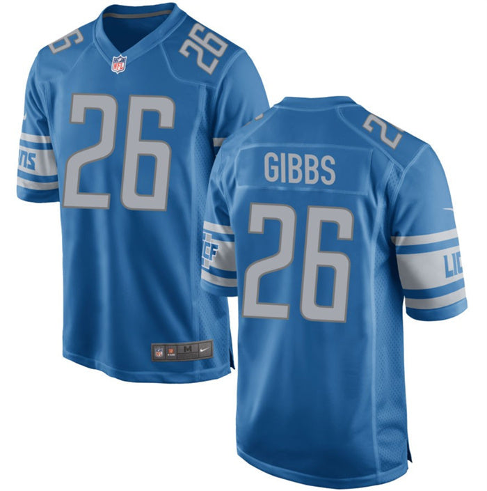 Custom Men’s Detroit Lions #26 Jahmyr Gibbs Nlue 2023 Draft Stitched Game Jersey