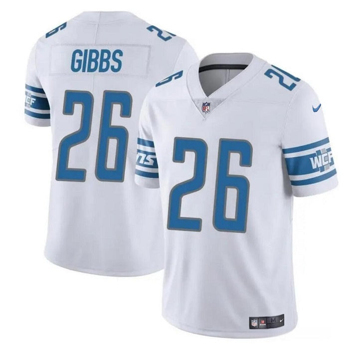 Custom Men’s Detroit Lions #26 Jahmyr Gibbs White Vapor Untouchable Limited Stitched Jersey