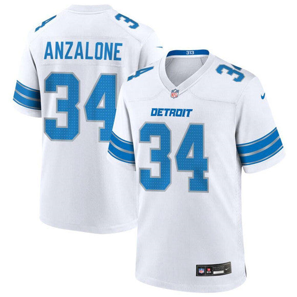 Custom Men’s Detroit Lions #34 Alex Anzalone White Stitched Game Jersey