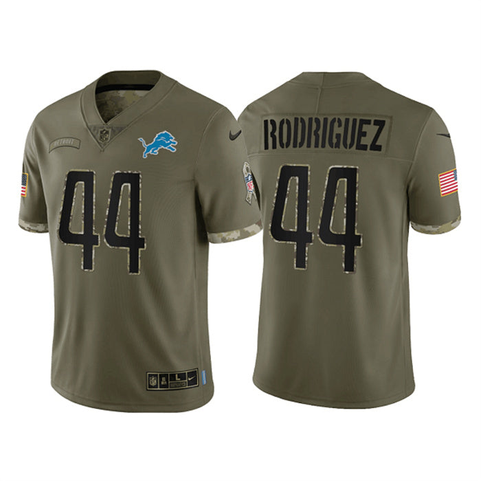 Custom Men’s Detroit Lions #44 Malcolm Rodriguez Olive 2022 Salute To Service Limited Stitched Jersey