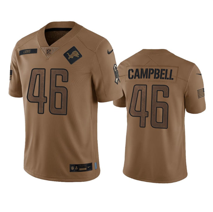 Custom Men’s Detroit Lions #46 Jack Campbell 2023 Brown Salute To Service Limited Stitched Jersey