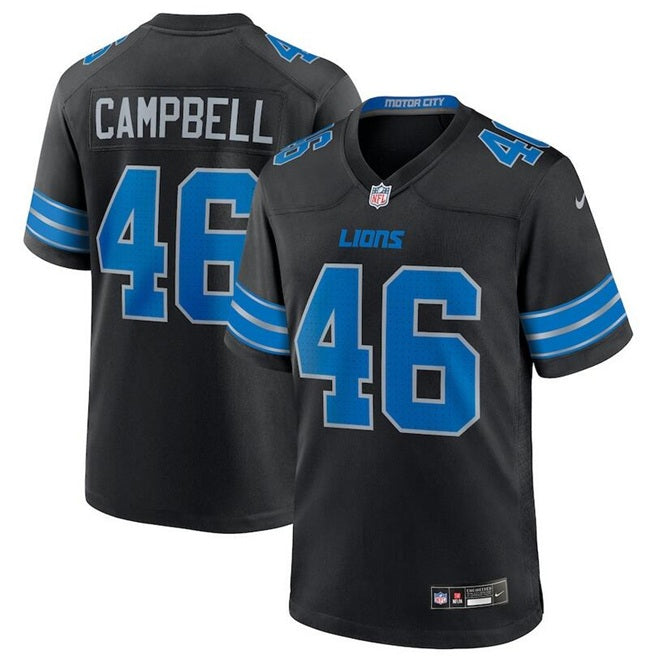 Custom Men’s Detroit Lions #46 Jack Campbell Black 2nd Alternate Vapor Limited Stitched Game Jersey