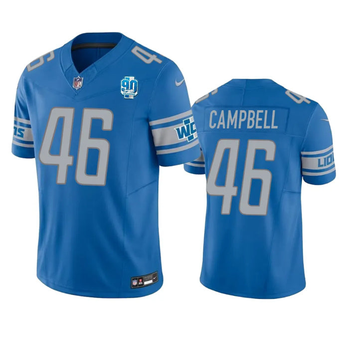 Custom Men’s Detroit Lions #46 Jack Campbell Blue 2023 F.U.S.E. 90th Anniversary Vapor Untouchable Limited Stitched Jersey