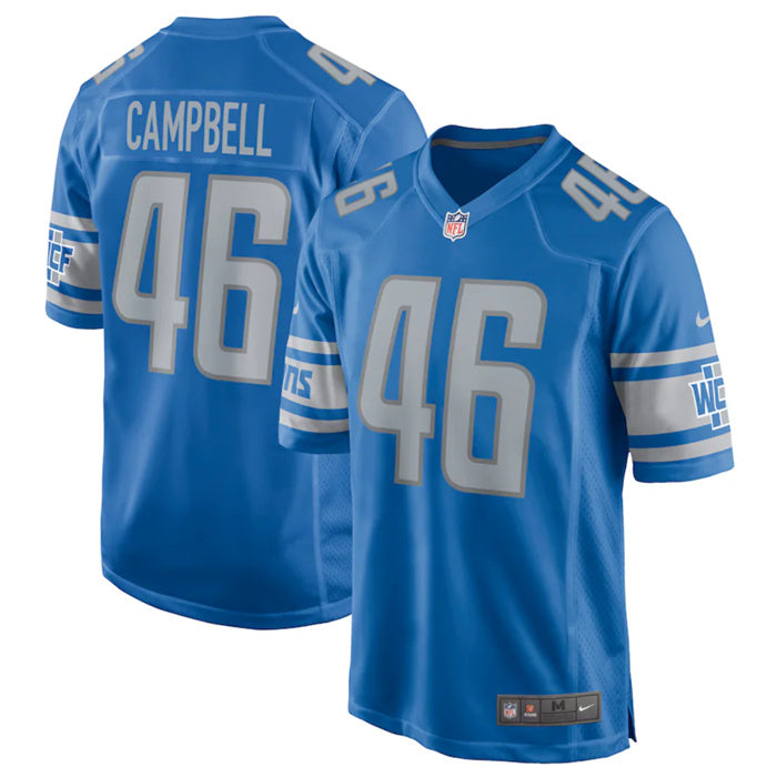 Custom Men’s Detroit Lions #46 Jack Campbell Blue Stitched Game Jersey