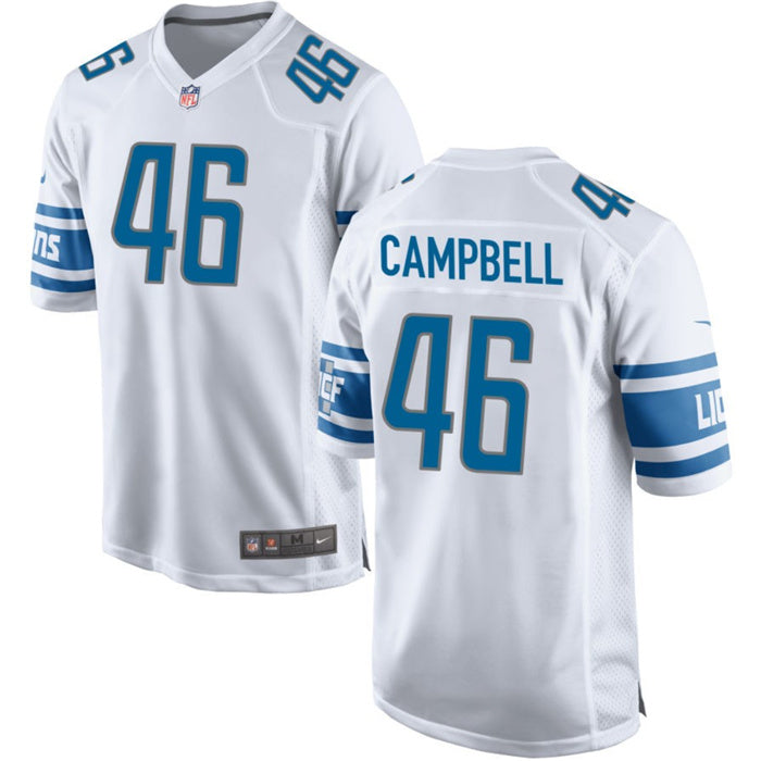 Custom Men’s Detroit Lions #46 Jack Campbell White Stitched Game Jersey