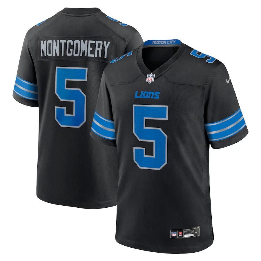 Custom Men’s Detroit Lions #5 David Montgomery Black 2nd Alternate Stitched Game Jersey