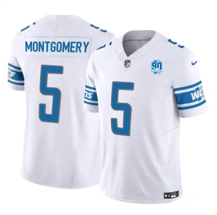 Custom Men’s Detroit Lions #5 David Montgomery White 2023 F.U.S.E. 90th Anniversary Vapor Untouchable Limited Stitched Jersey
