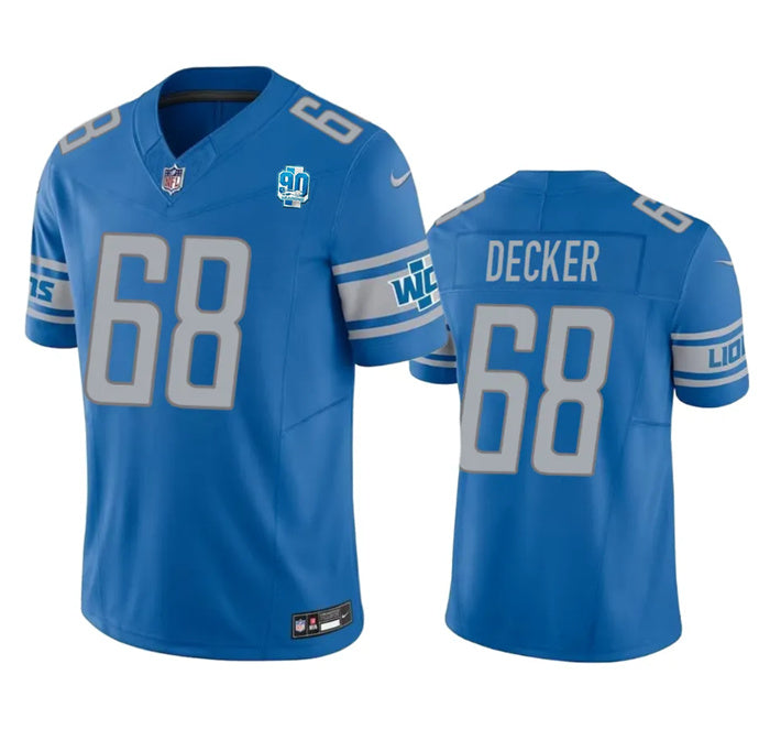 Custom Men’s Detroit Lions #68 Taylor Decker Blue 2023 F.U.S.E. 90th Anniversary Vapor Untouchable Limited Stitched Jersey