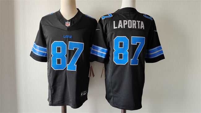 Custom Men’s Detroit Lions #87 Sam LaPorta Black 2024 F.U.S.E. 2nd Alternate Vapor Limited Stitched Jersey