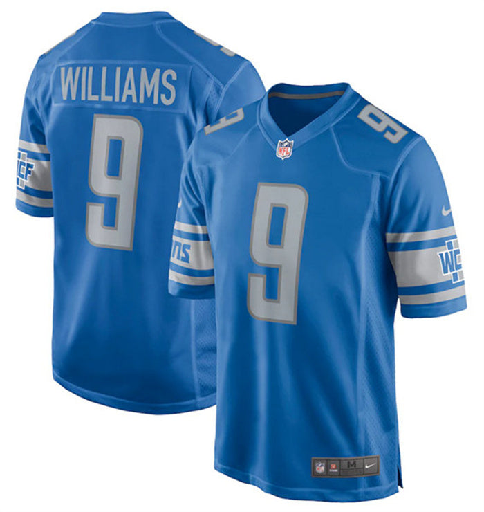 Custom Men’s Detroit Lions #9 Jameson Williams 2022 Blue Stitched Game Jersey
