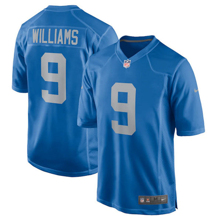 Custom Men’s Detroit Lions #9 Jameson Williams 2022 Blue Stitched Game Jerseys