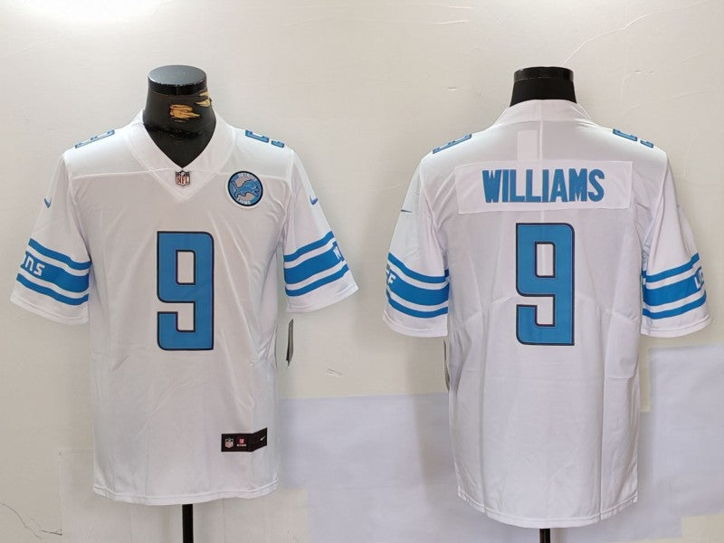 Custom Men’s Detroit Lions #9 Jameson Williams White With Patch Vapor Untouchable Limited Stitched Jersey