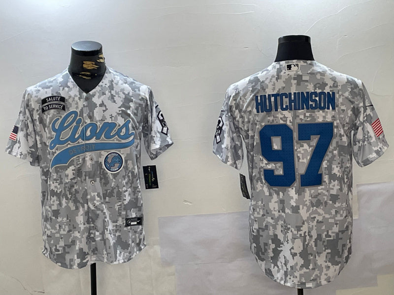 Custom Men’s Detroit Lions #97 Aidan Hutchinson 2024 Arctic Camo Salute To Service Stitched Baseball Jerseys