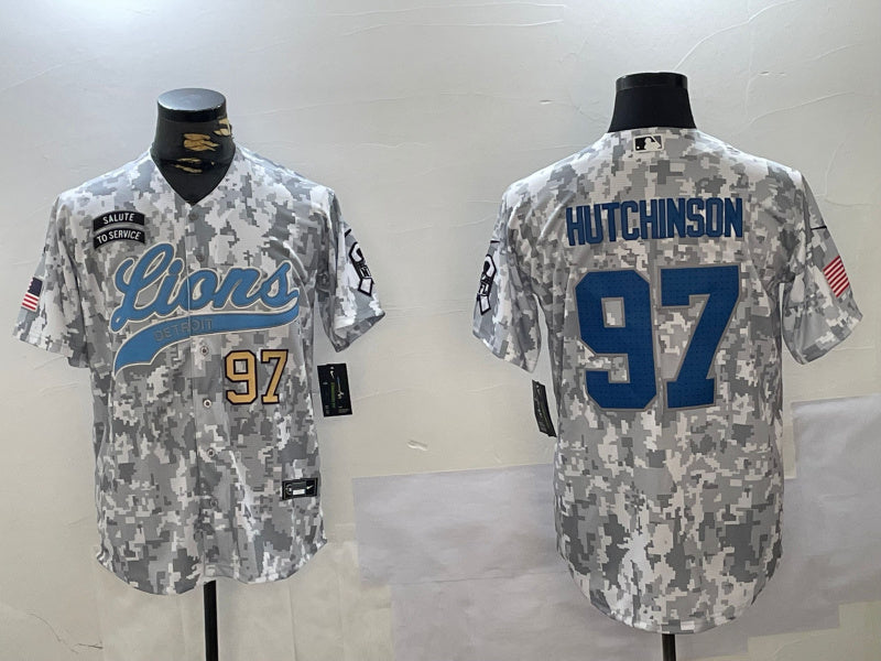 Custom Men’s Detroit Lions #97 Aidan Hutchinson 2024 Arctic Camo Salute To Service Stitched Baseball Jerseys
