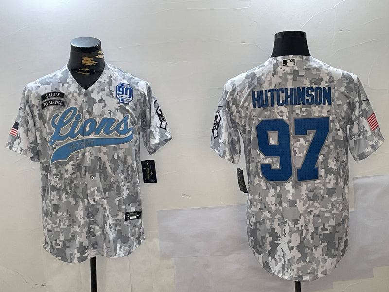 Custom Men’s Detroit Lions #97 Aidan Hutchinson 2024 Arctic Camo Salute To Service Stitched Baseball Jerseys