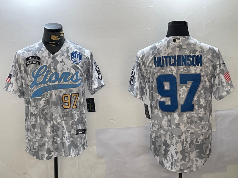 Custom Men’s Detroit Lions #97 Aidan Hutchinson 2024 Arctic Camo Salute To Service Stitched Baseball Jerseys