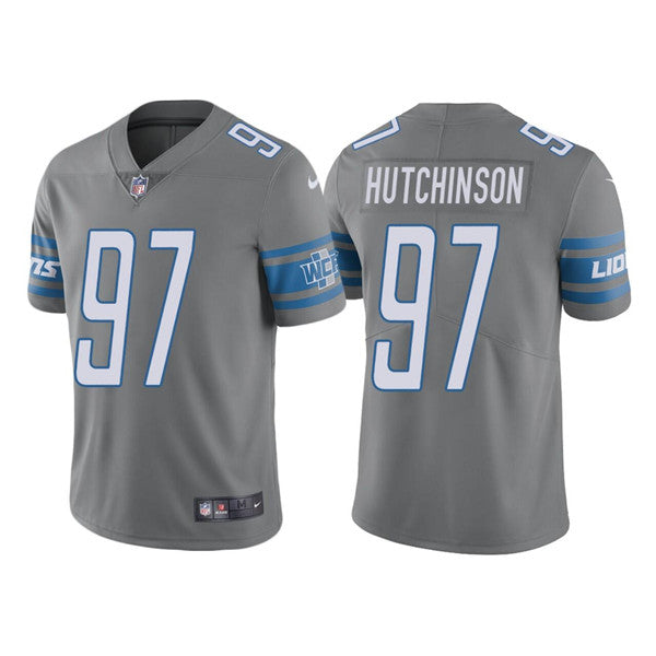 Custom Men’s Detroit Lions #97 Aidan Hutchinson Grey NFL Draft Vapor Untouchable Limited Stitched Jersey
