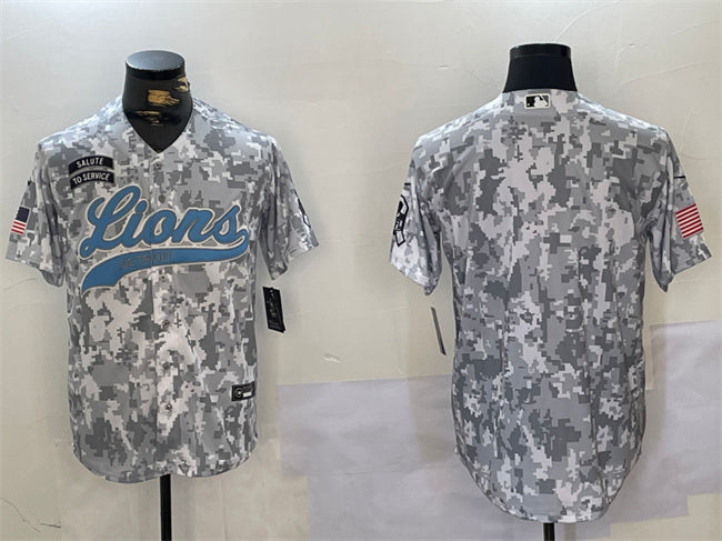 Custom Men’s Detroit Lions Blank 2024 Arctic Camo Salute To Service Stitched Baseball Jersey