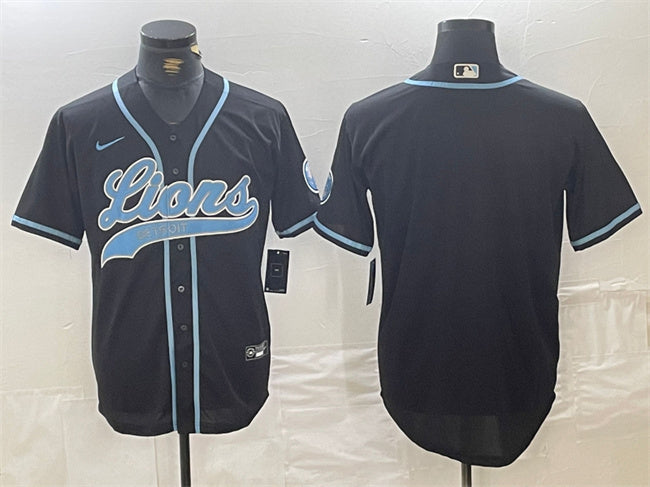 Custom Men’s Detroit Lions Blank Black Cool Base Stitched Baseball Jersey