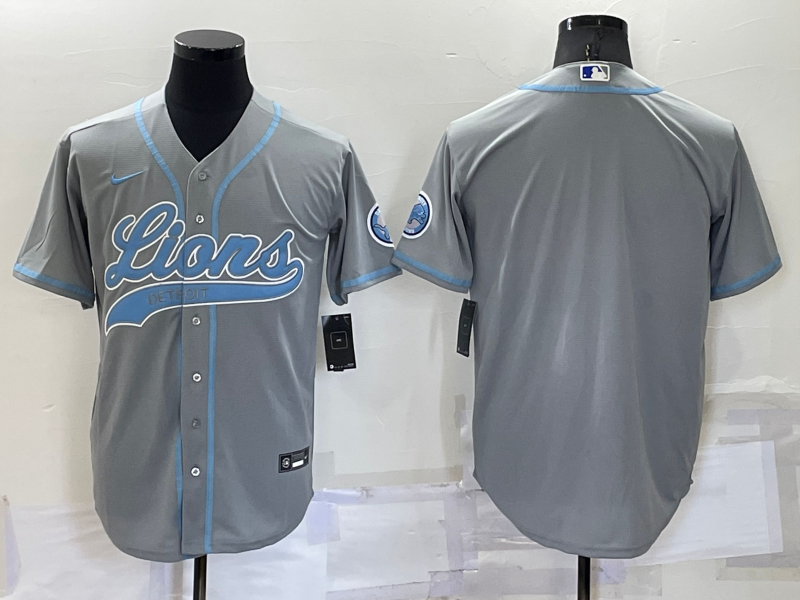 Custom Men’s Detroit Lions Blank Gray Cool Base Stitched Baseball Jersey