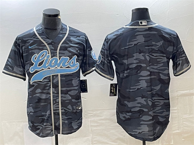 Custom Men’s Detroit Lions Blank Grey Camo Cool Base Stitched Baseball Jersey
