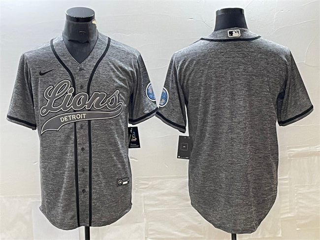 Custom Men’s Detroit Lions Blank Grey Cool Base Stitched Baseball Jersey