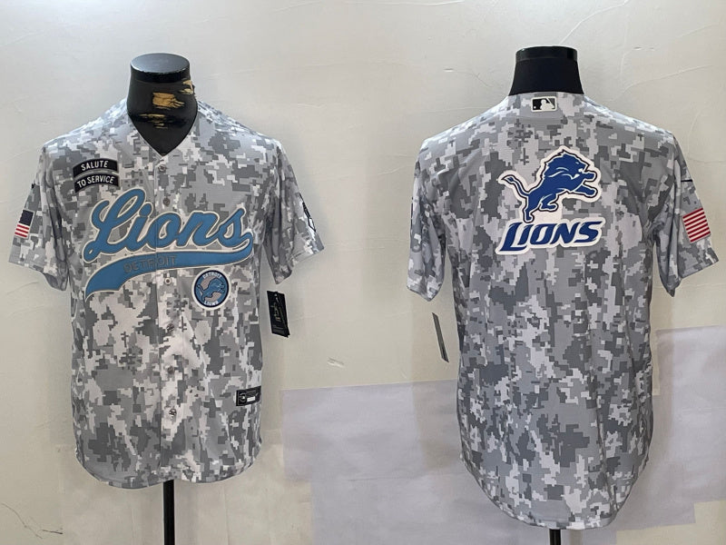 Custom Men’s Detroit Lions Team Big Logo 2024 Arctic Camo Salute To Service Stitched Baseball Jerseys