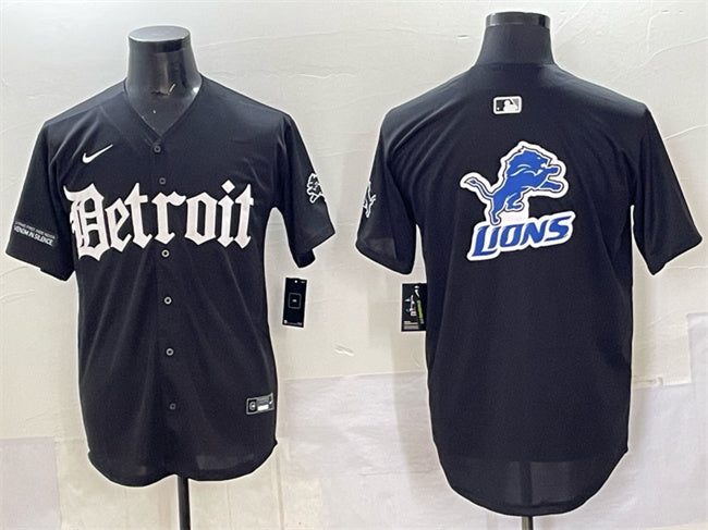 Custom Men’s Detroit Lions Team Big Logo Black ‘Motor Gothic Edition’ Vapor Premier Limited Stitched Jersey