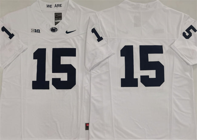 Custom Men’s Penn State Nittany Lions #15 Drew Allar White 2024 F.U.S.E. No Name Stitched Jersey