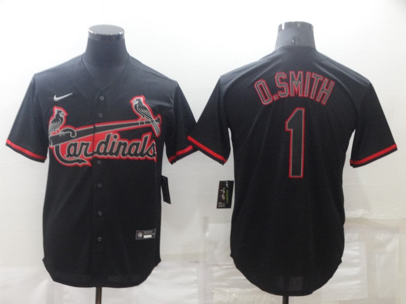Custom Men’s St. Louis Cardinals #1 Ozzie Smith Black Shadow Cool Base Stitched Jersey