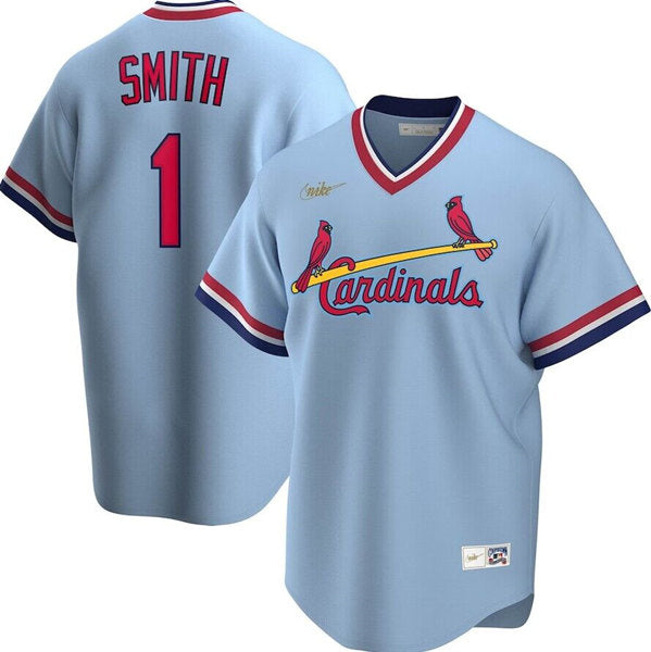 Custom Men’s St. Louis Cardinals #1 Ozzie Smith Light Blue Stitched Baseball Jersey