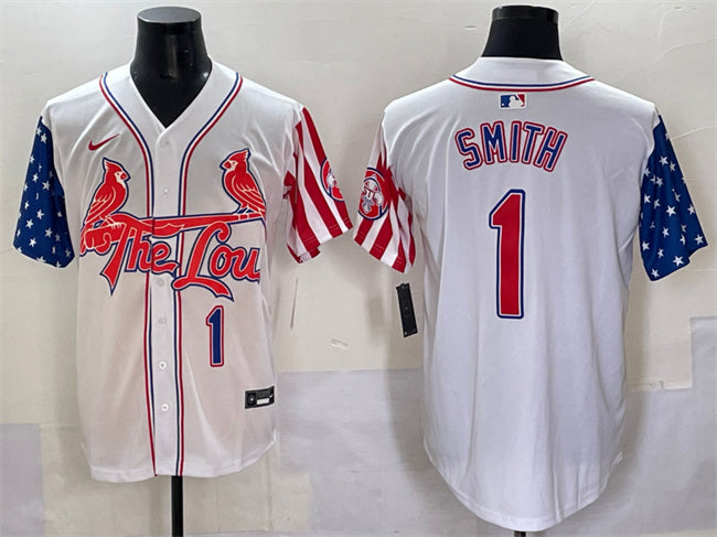 Custom Men’s St.Louis Cardinals #1 Ozzie Smith White Independence Day Vapor Premier Limited Stitched Baseball Jersey