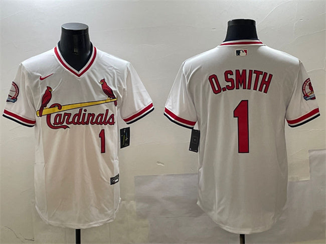 Custom Men’s St. Louis Cardinals #1 Ozzie Smith White With Patch Stitched Baseball Jerseys