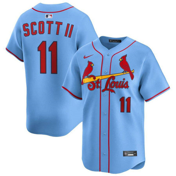 Custom Men’s St. Louis Cardinals #11 Victor Scott II Light Blue Alternate Limited Stitched Baseball Jersey