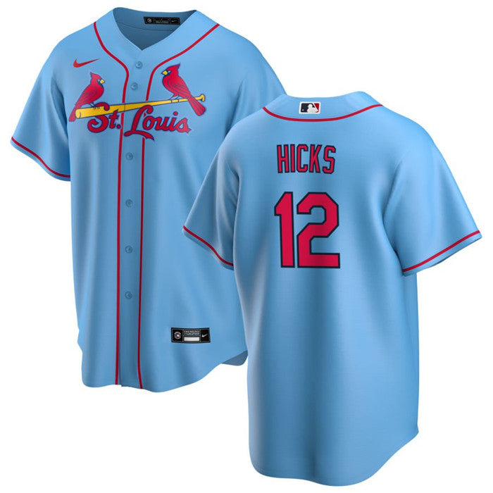Custom Men’s St. Louis Cardinals #12 Jordan Hicks Blue Cool Base Stitched Jersey