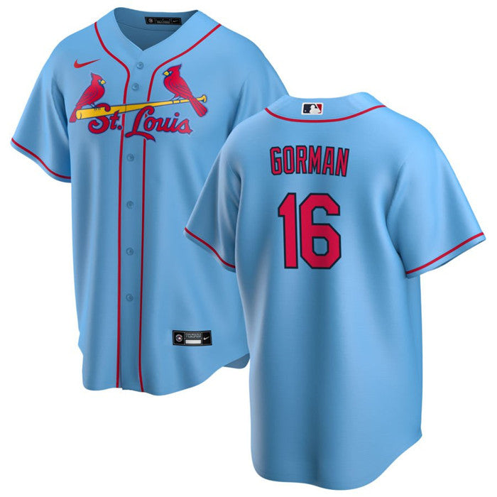 Custom Men’s St. Louis Cardinals #16 Nolan Gorman Blue Cool Base Stitched Jersey