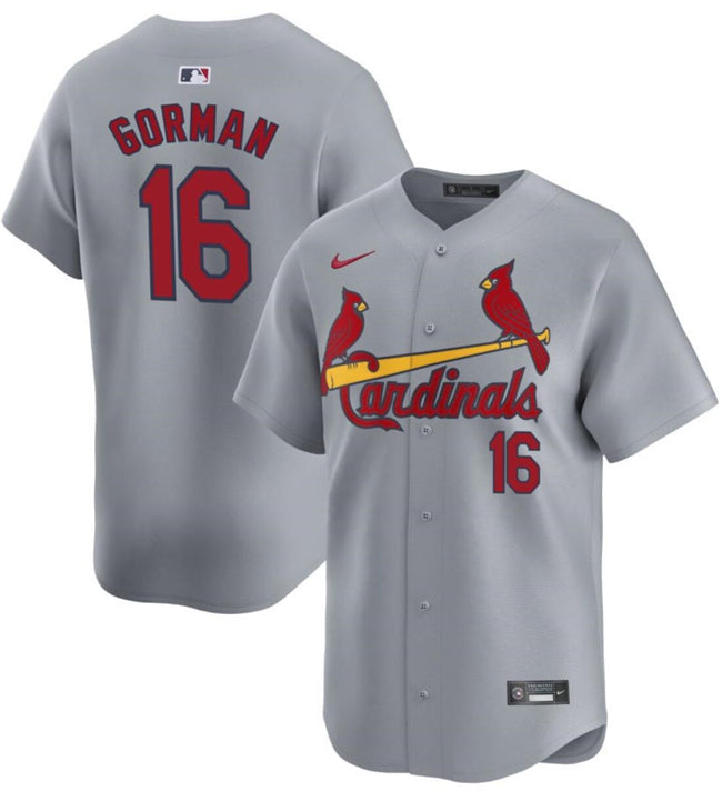 Custom Men’s St. Louis Cardinals #16 Nolan Gorman Grey 2024 Away Limited Stitched Baseball Jersey