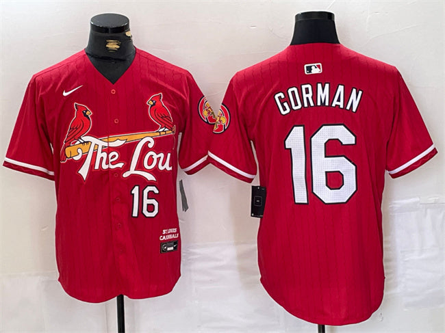 Custom Men’s St. Louis Cardinals #16 Nolan Gorman Red 2024 City Connect Stitched Baseball Jersey