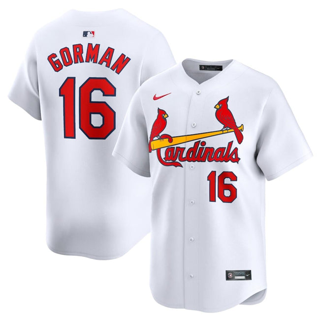Custom Men’s St. Louis Cardinals #16 Nolan Gorman White 2024 Home Limited Stitched Baseball Jersey