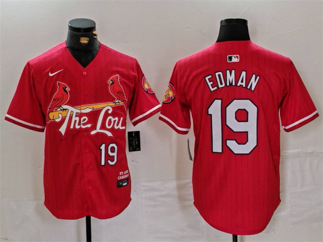 Custom Men’s St. Louis Cardinals #19 Tommy Edman Red 2024 City Connect Stitched Baseball Jersey