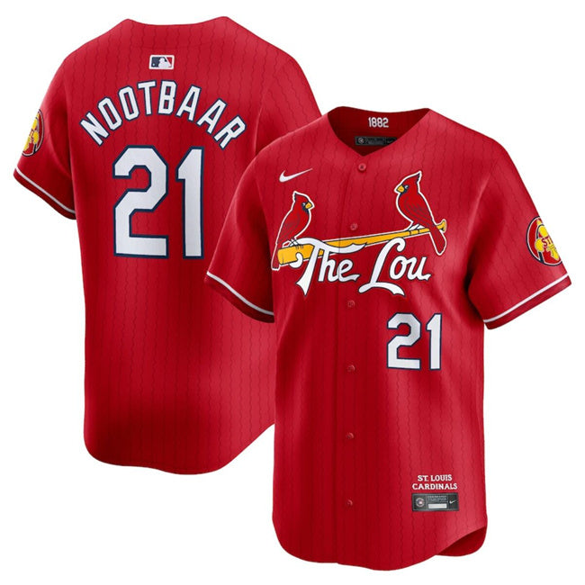 Custom Men’s St. Louis Cardinals #21 Lars Nootbaar Red 2024 City Connect Limited Stitched Baseball Jersey