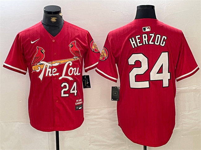 Custom Men’s St. Louis Cardinals #24 Whitey Herzog Red 2024 City Connect Limited Stitched Baseball Jersey