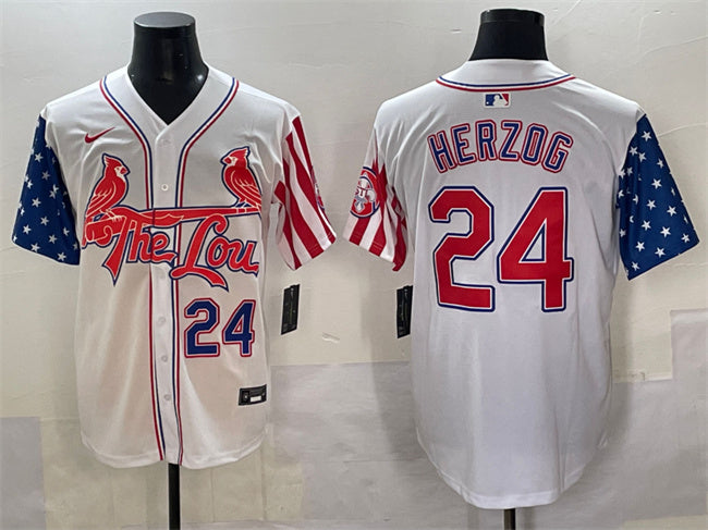Custom Men’s St.Louis Cardinals #24 Whitey Herzog White Independence Day Vapor Premier Limited Stitched Baseball Jersey