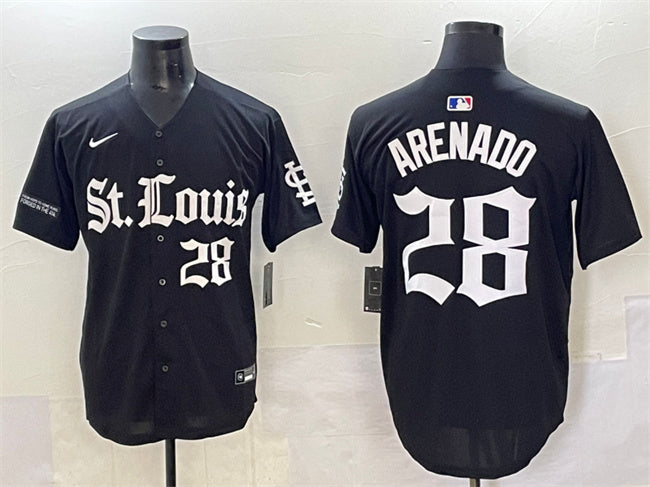 Custom Men’s St. Louis Cardinals #28 Nolan Arenado Black ‘Gothic Legacy Edition’ Vapor Premier Limited Stitched Baseball Jersey