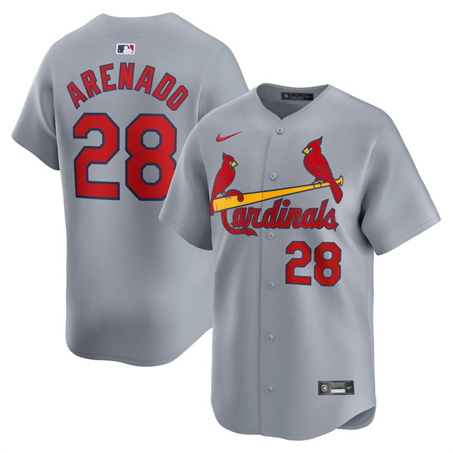 Custom Men’s St. Louis Cardinals #28 Nolan Arenado Grey 2024 Away Limited Stitched Baseball Jersey