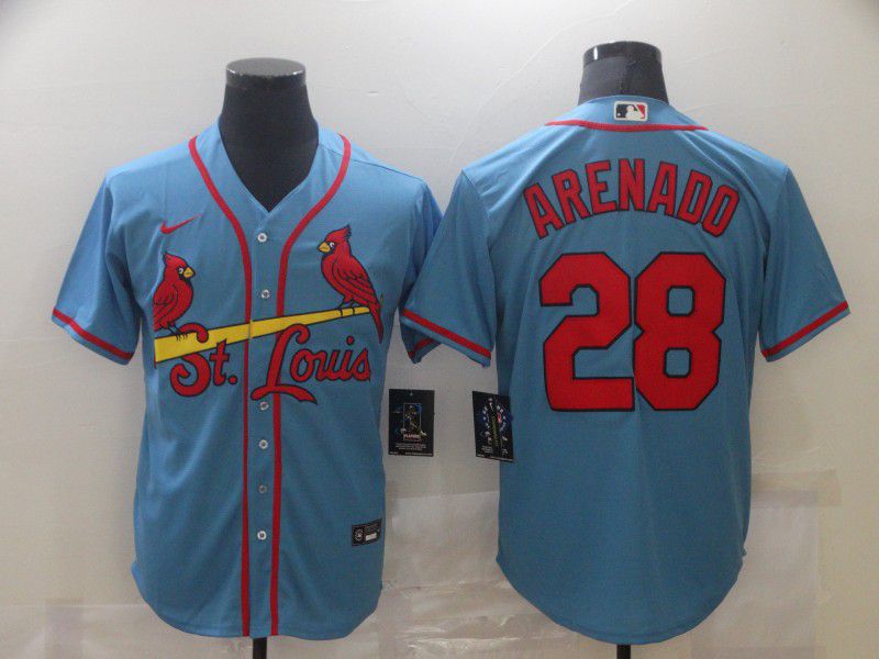 Custom Men’s St. Louis Cardinals #28 Nolan Arenado Light Blue Stitched MLB Cool Base Jersey