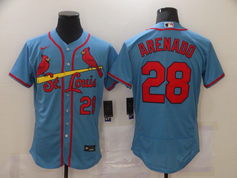 Custom Men’s St. Louis Cardinals #28 Nolan Arenado Light Blue Stitched MLB Flex Base Jersey